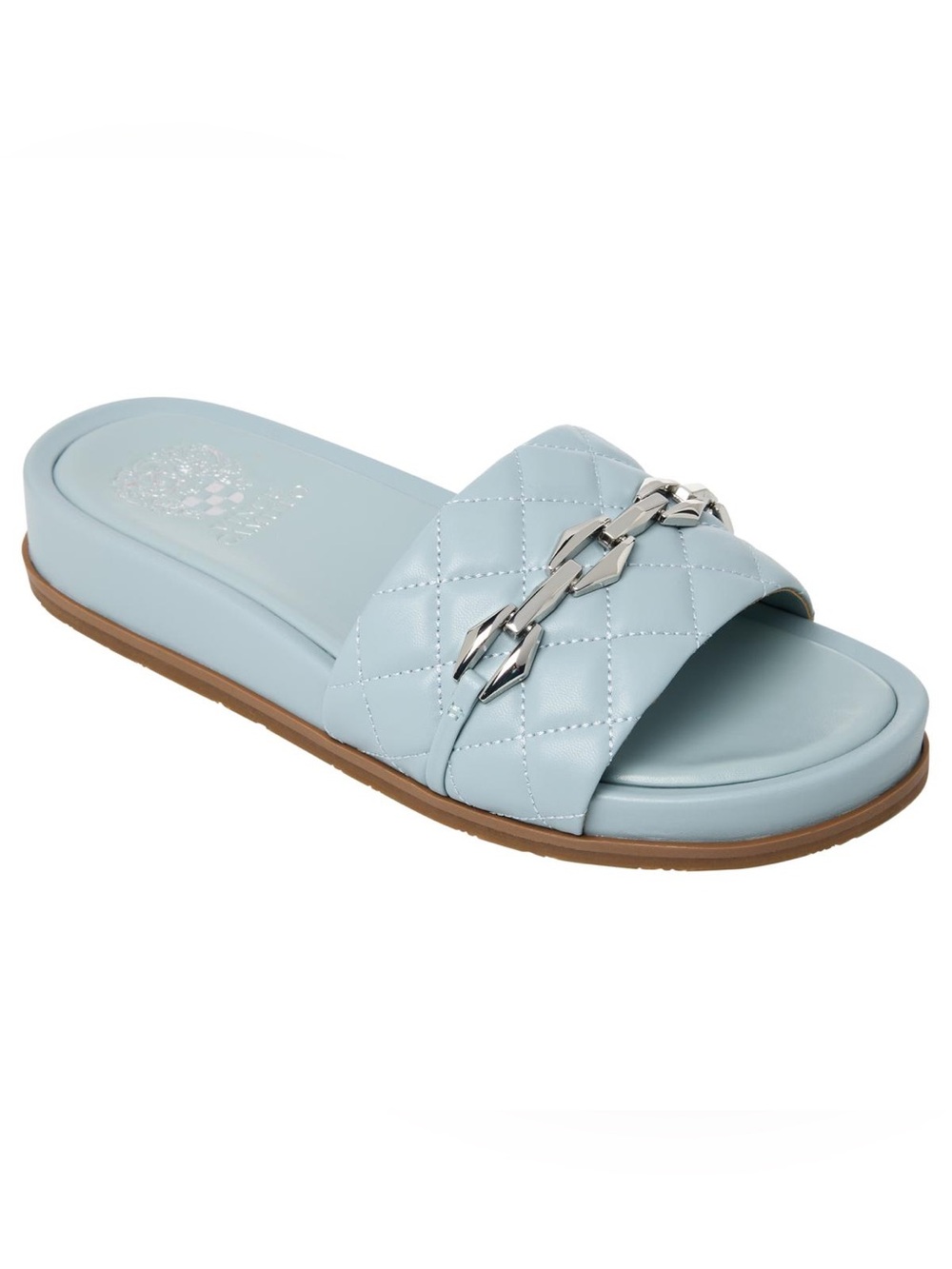 New NIB Vince Camuto Kallin Flat Sandal in Celestial Light Blue quilted shoe 7.5